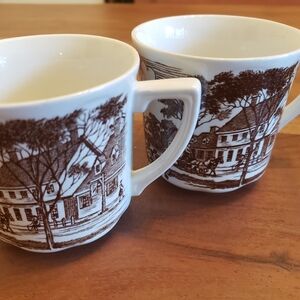 Royal Staffordshire J&G Meakin Brown Transferware Cups Cattle Cottage set of 2
